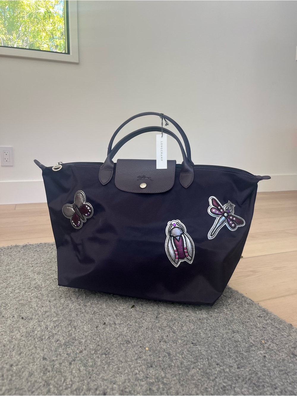 RARE Vintage Longchamp Large Le Pliage Butterfly Dragonfly Bag in Purple w/TAGS - Picture 4 of 5